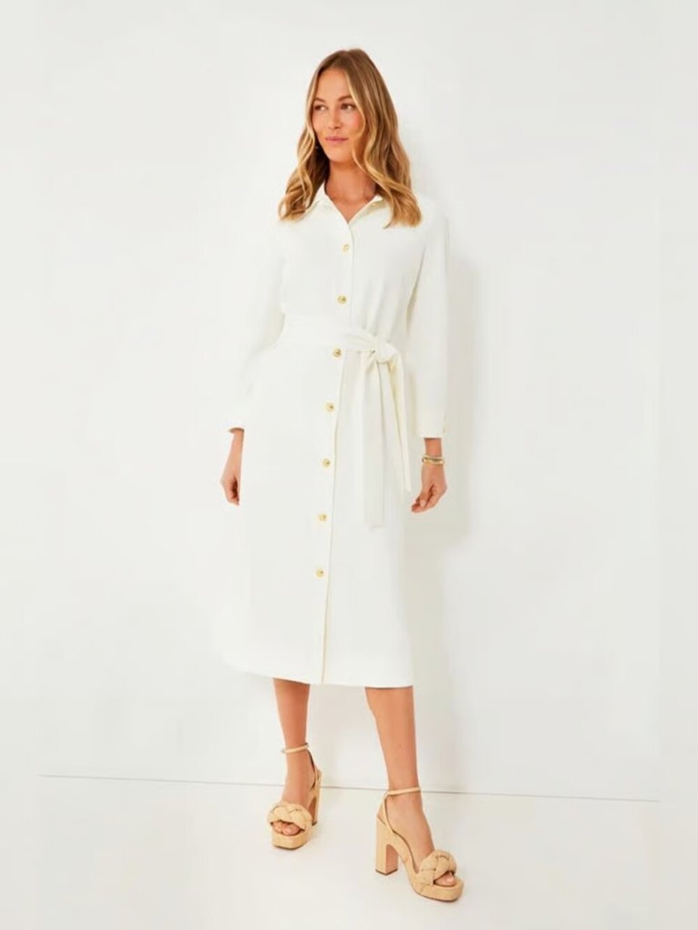 TUCKERNUCK Sarah Creme Belted Midi Dress NWT Large